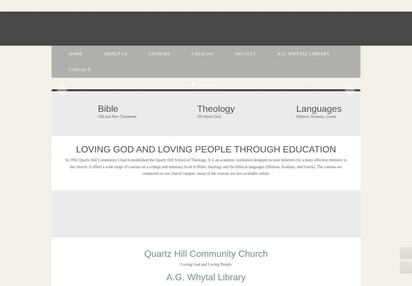 Captured homepage of theology.edu in the current scan