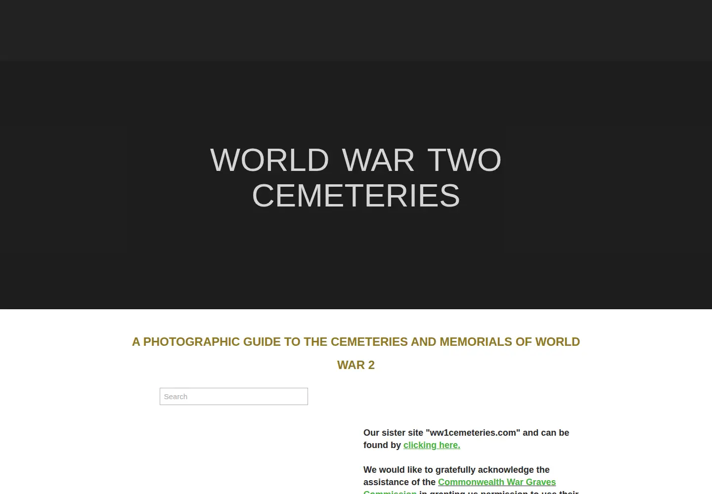 Captured homepage of ww2cemeteries.com in the current scan