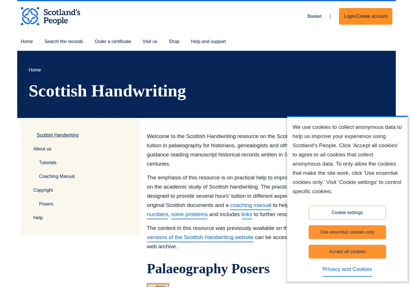 Captured homepage of scottishhandwriting.com in the current scan