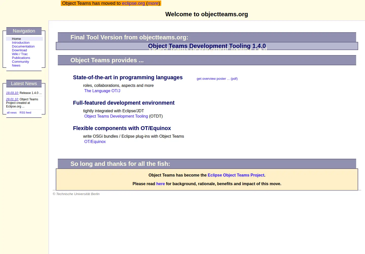 Captured homepage of objectteams.org in the current scan