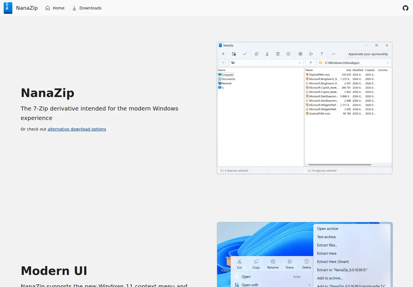 Screenshot of nanazip.org
