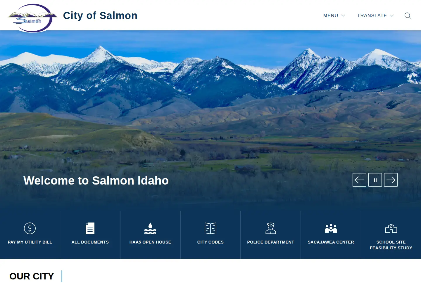 Captured homepage of cityofsalmon.com in the current scan
