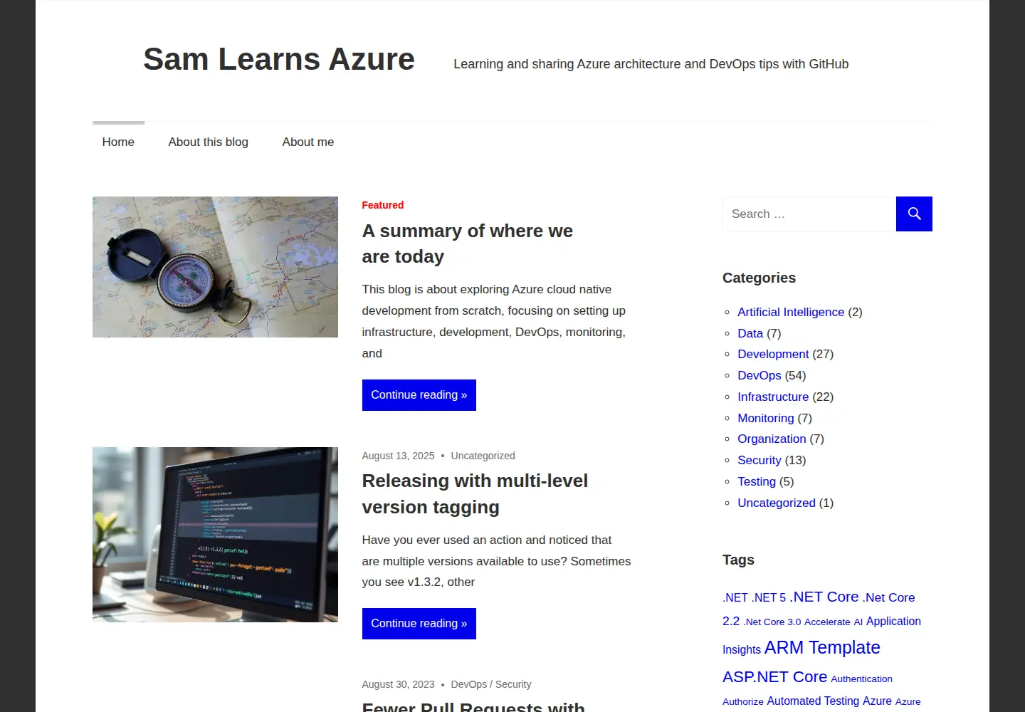 Captured homepage of samlearnsazure.blog in the current scan