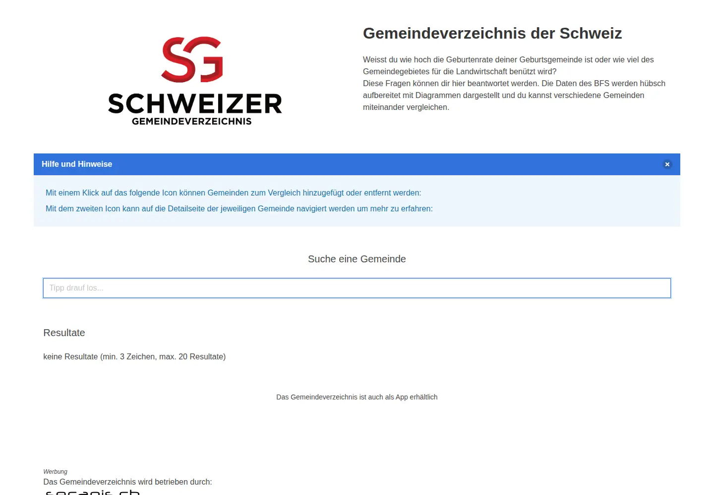 Screenshot of gemeindeverzeichnis.ch