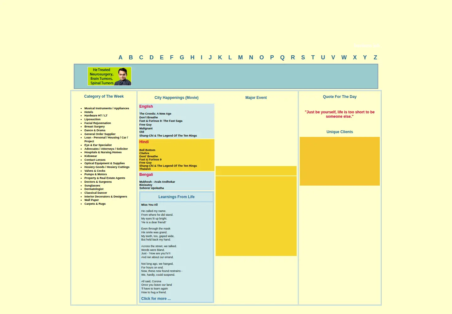 Captured homepage of calcuttayellowpages.com in the current scan