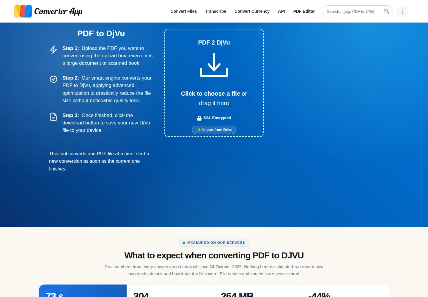 Screenshot of pdf2djvu.com