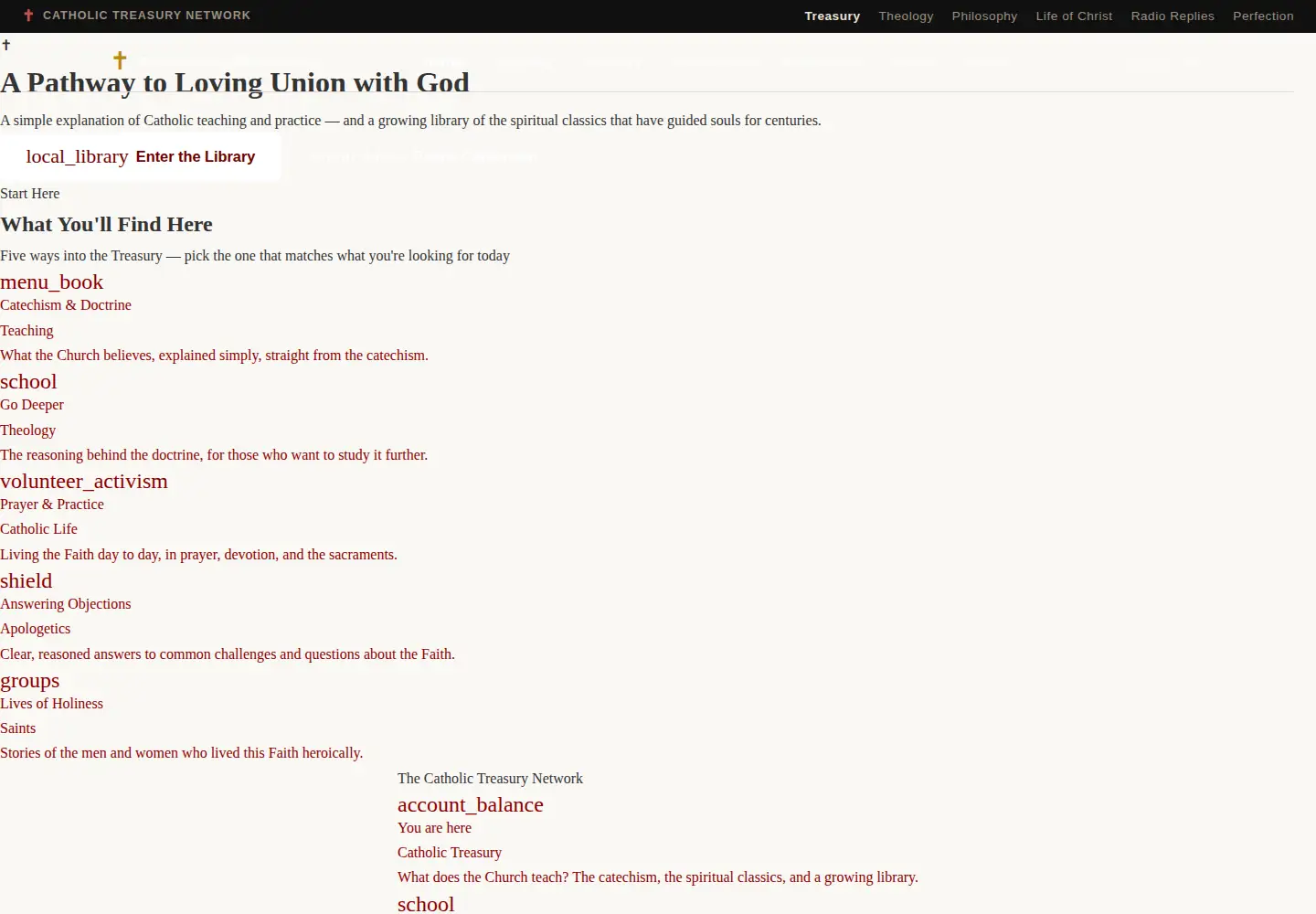 Screenshot of catholictreasury.info