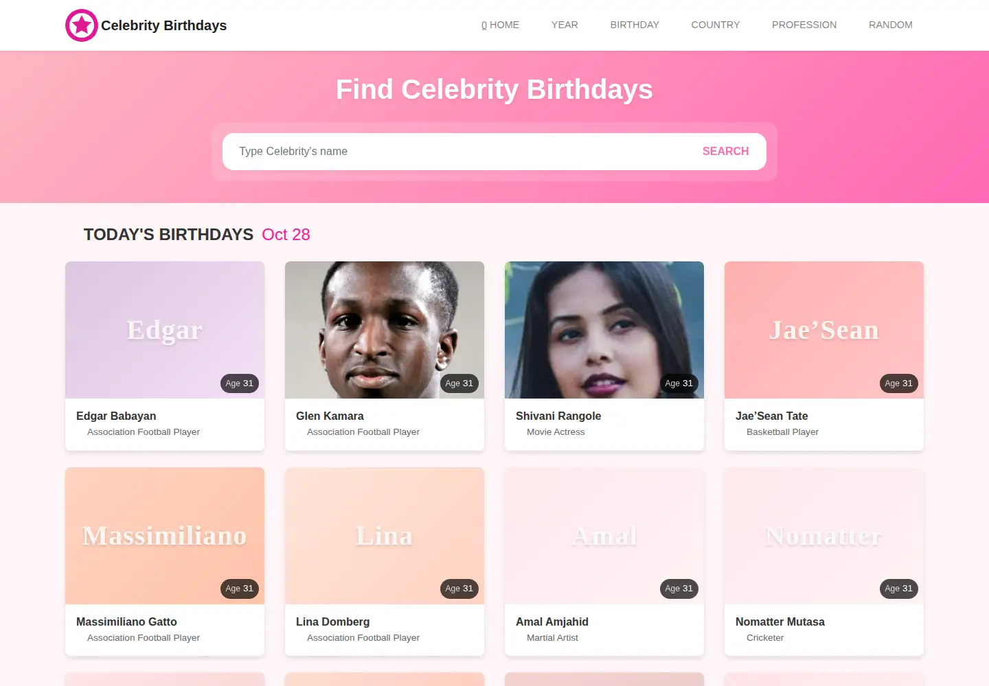 Screenshot of celebrity-birthdays.com