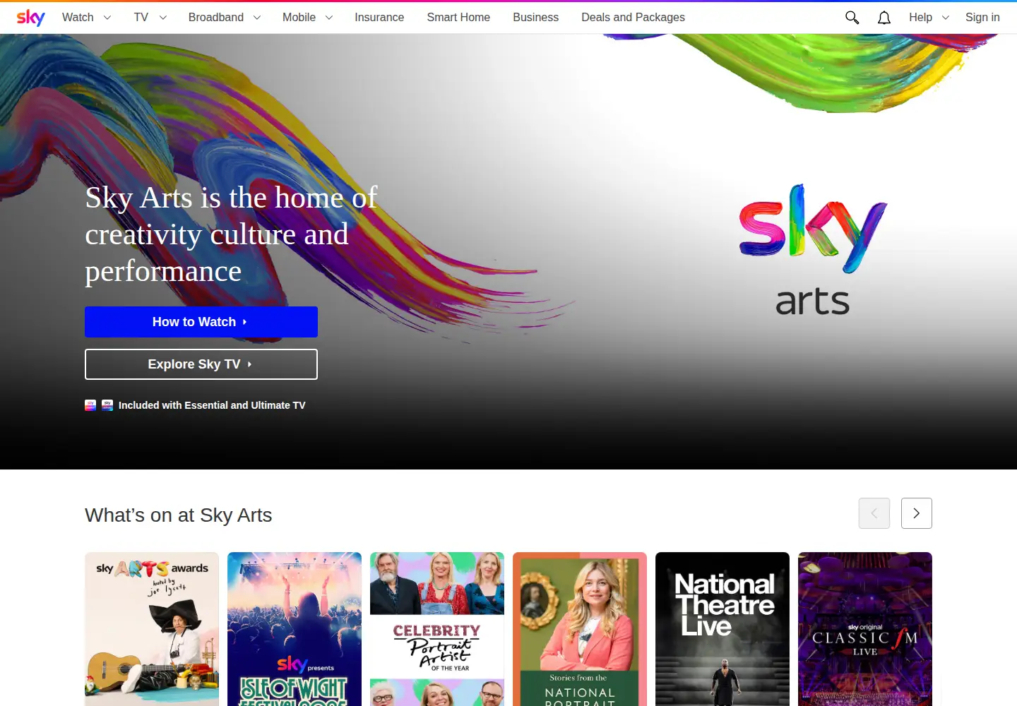 Screenshot of skyarts.co.uk