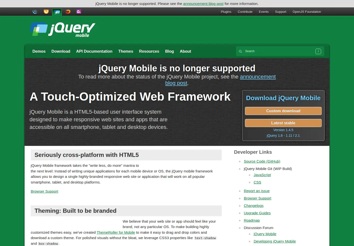 Screenshot of jquerymobile.com