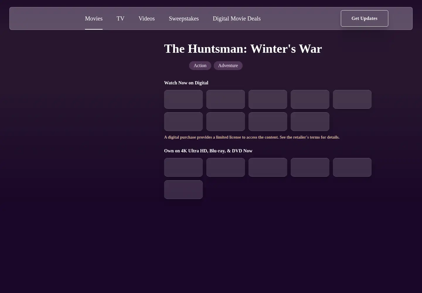 Captured homepage of thehuntsmanmovie.com in the current scan