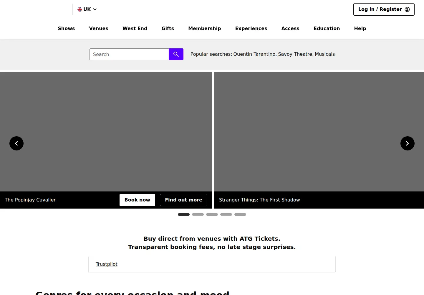 Captured homepage of ambassadortickets.com in the current scan