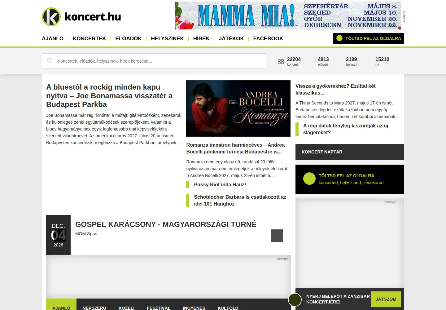 Screenshot of koncert.hu