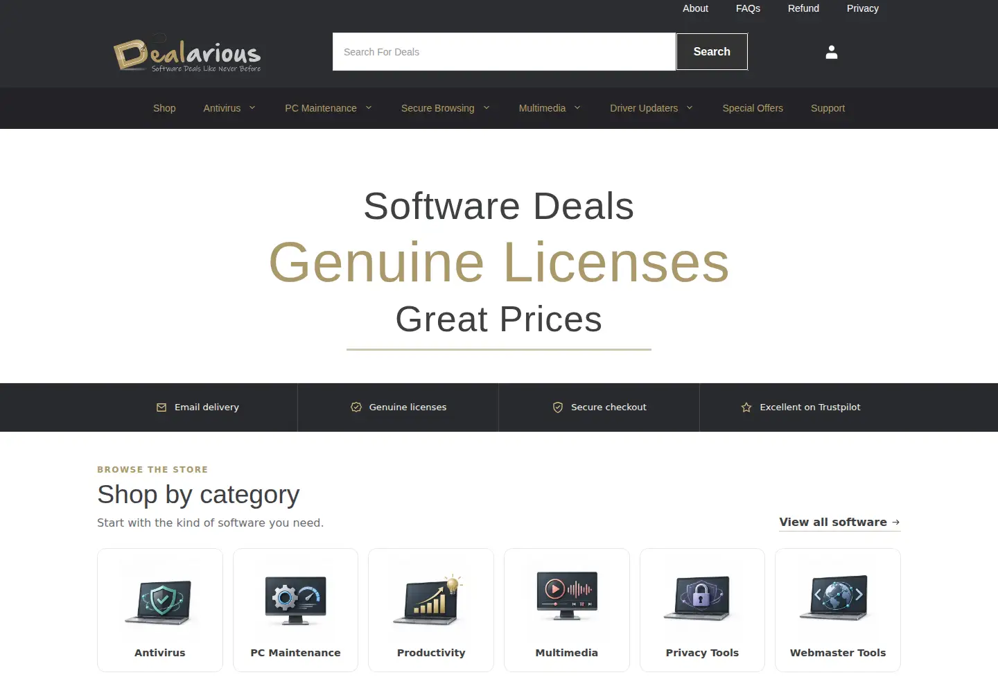 Captured homepage of dealarious.com in the current scan
