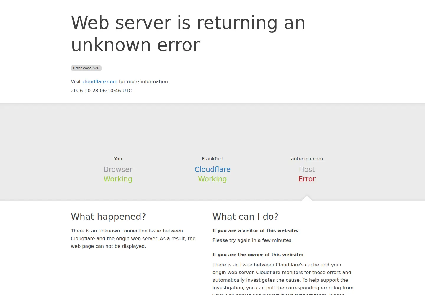 Captured homepage of antecipa.com in the current scan