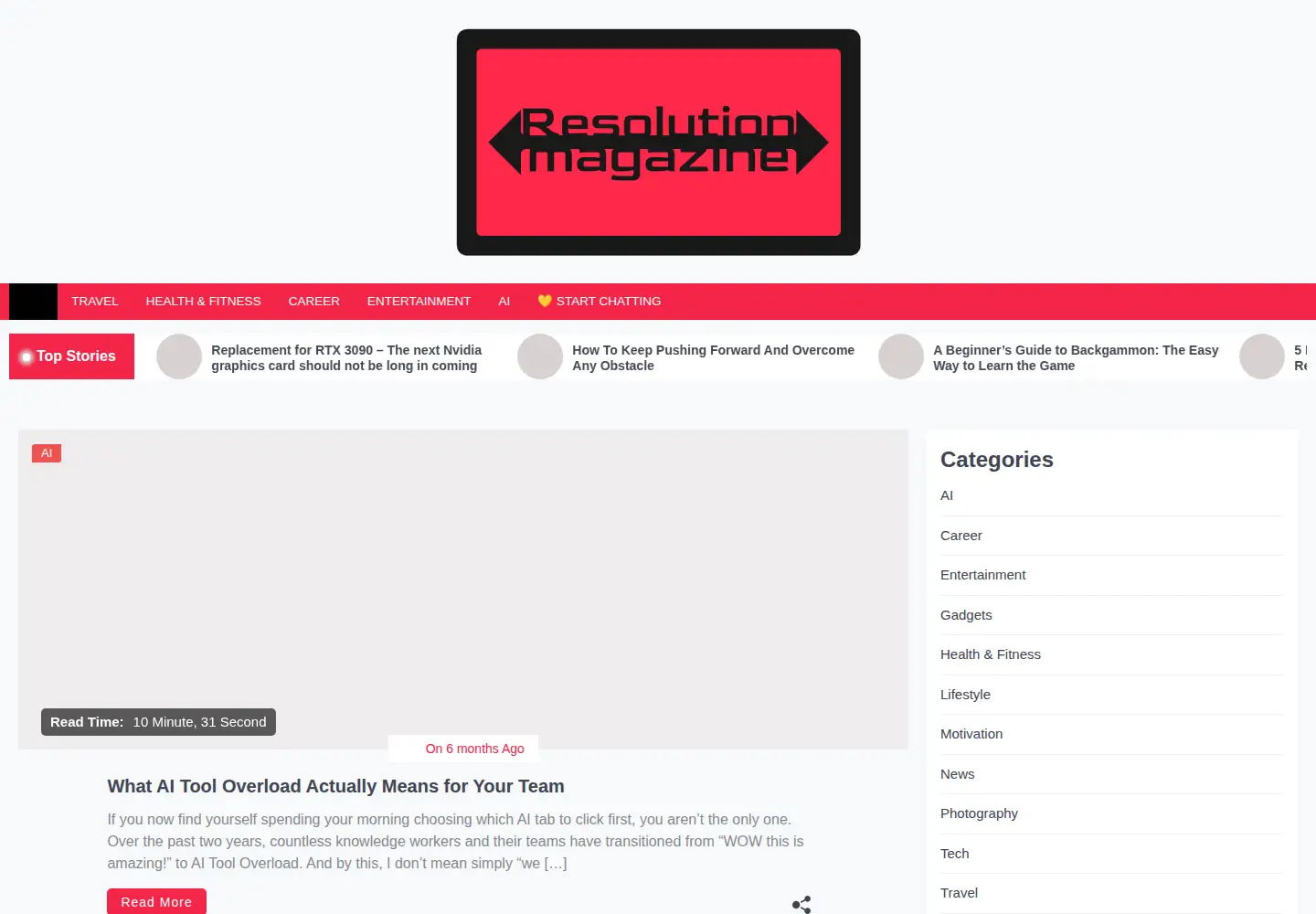 Captured homepage of resolution-magazine.co.uk in the current scan