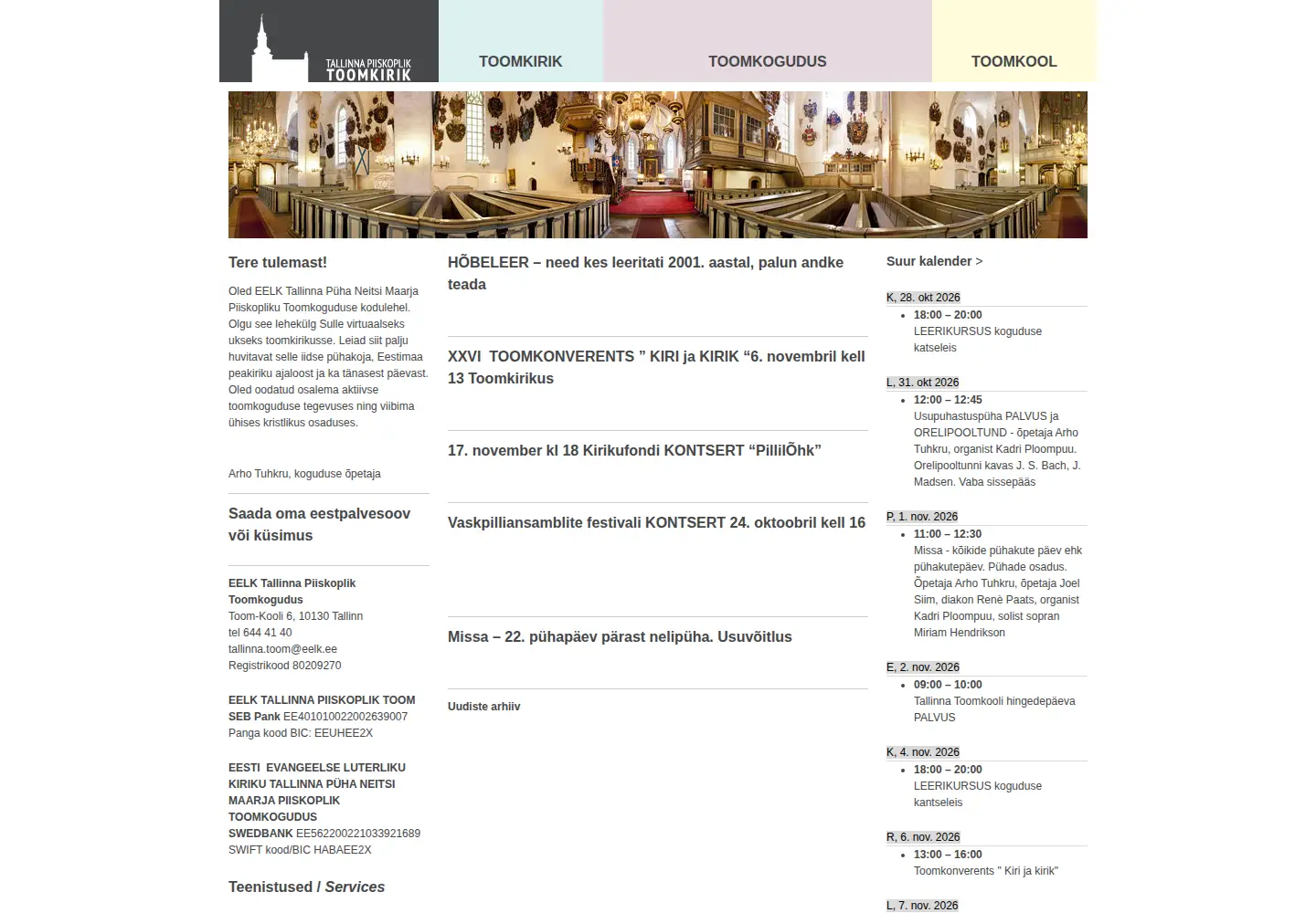 Captured homepage of toomkirik.ee in the current scan