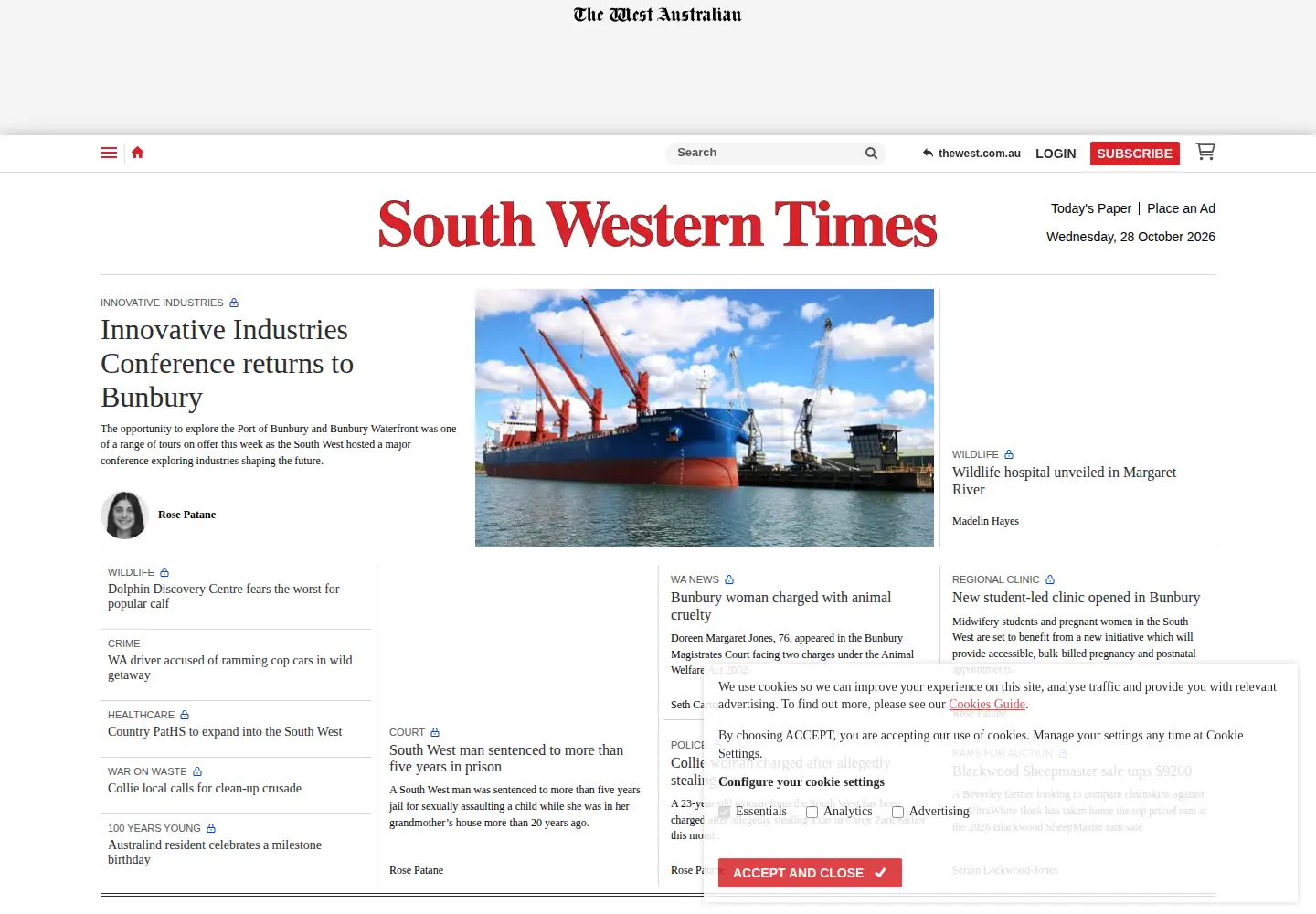 Captured homepage of swtimes.com.au in the current scan