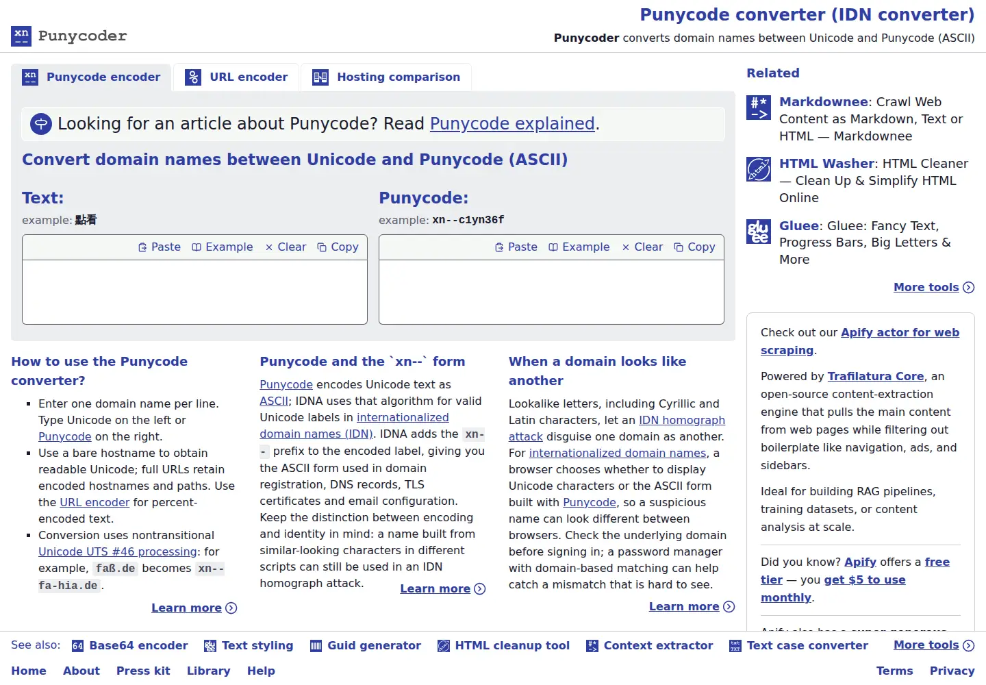 Screenshot of punycoder.com