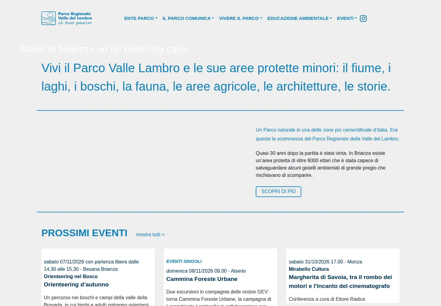 Captured homepage of parcovallelambro.it in the current scan