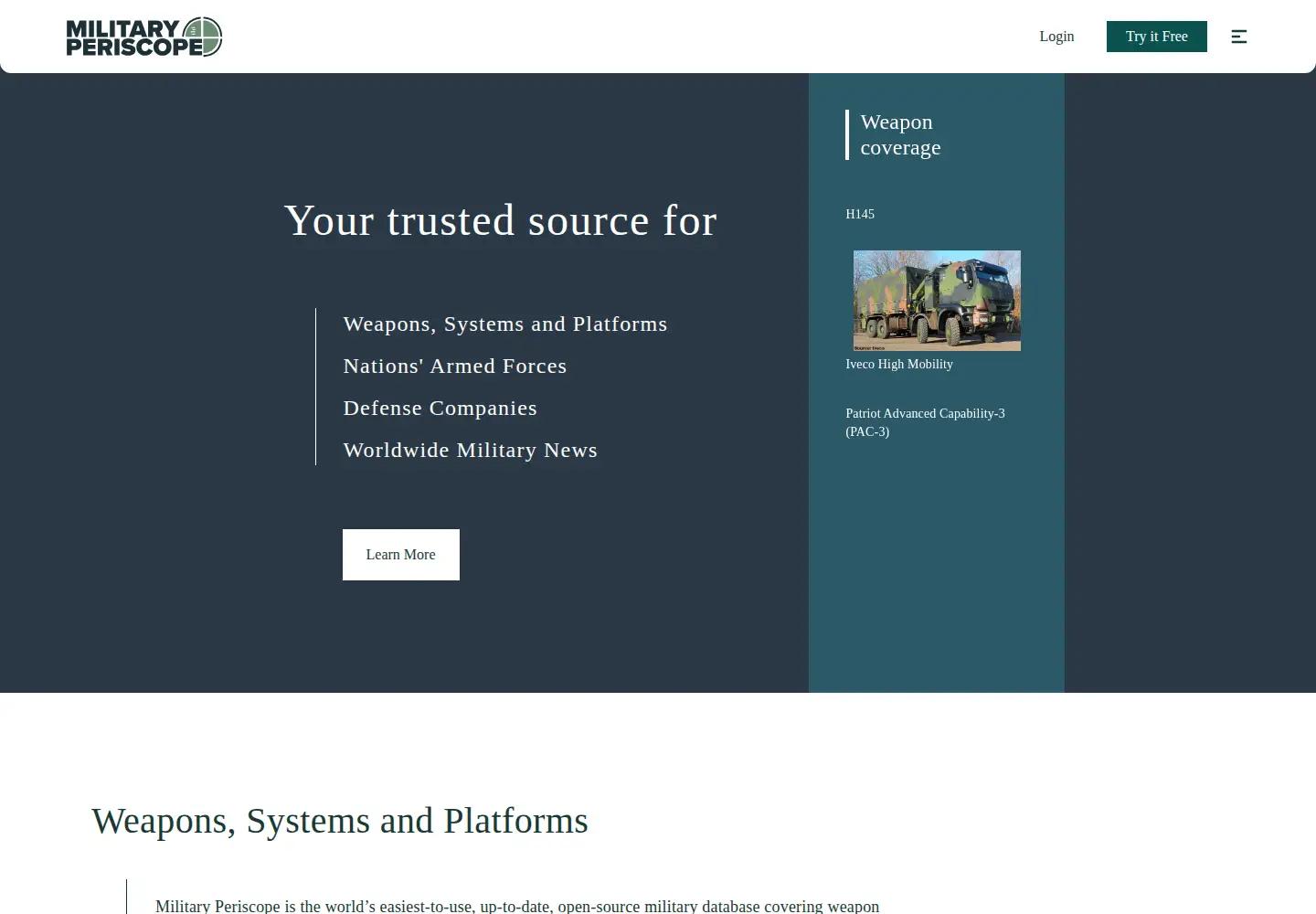 Screenshot of militaryperiscope.com
