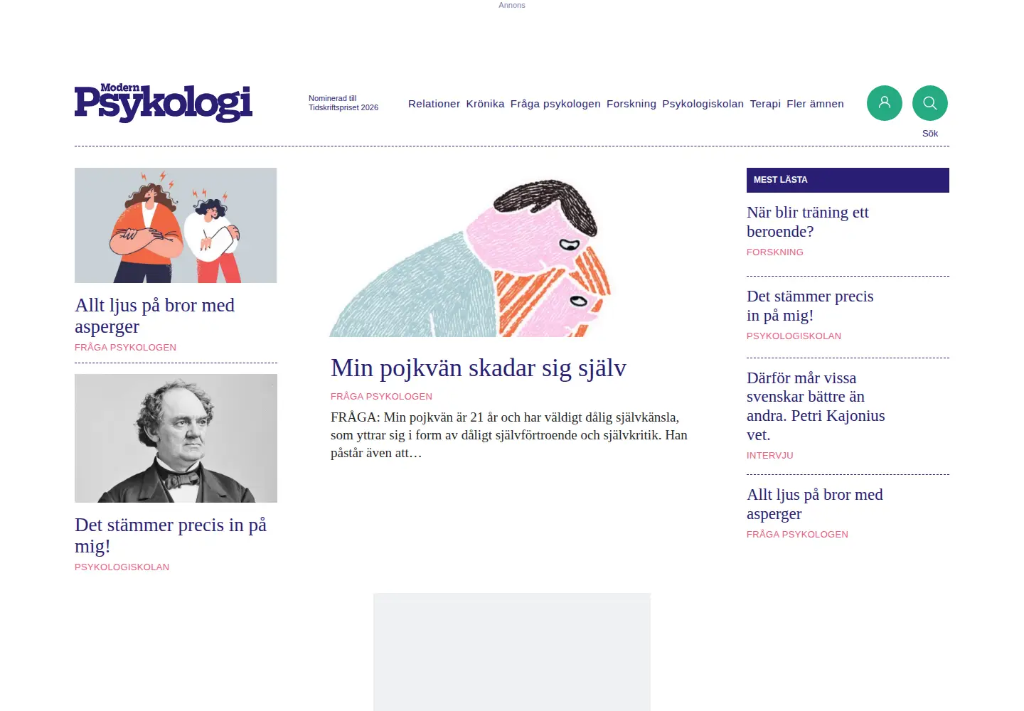 Captured homepage of modernpsykologi.se in the current scan