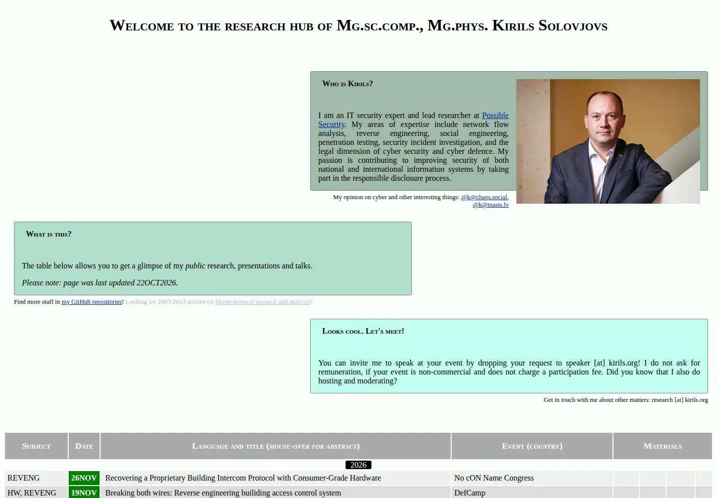 Captured homepage of kirils.org in the current scan