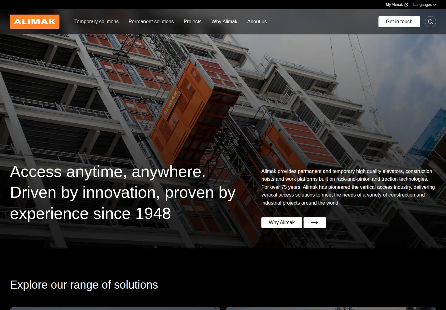 Captured homepage of alimak.com in the current scan