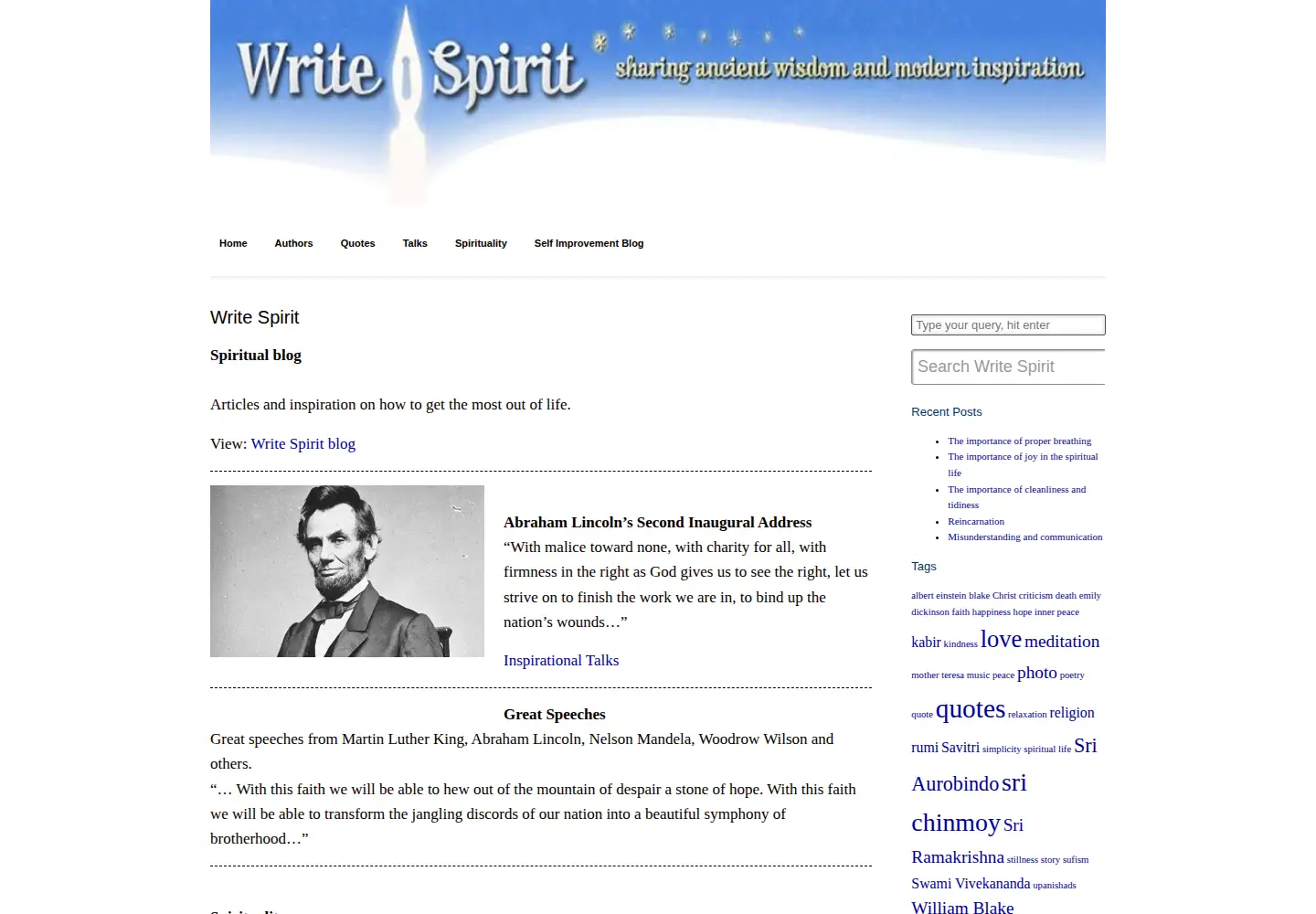 Captured homepage of writespirit.net in the current scan