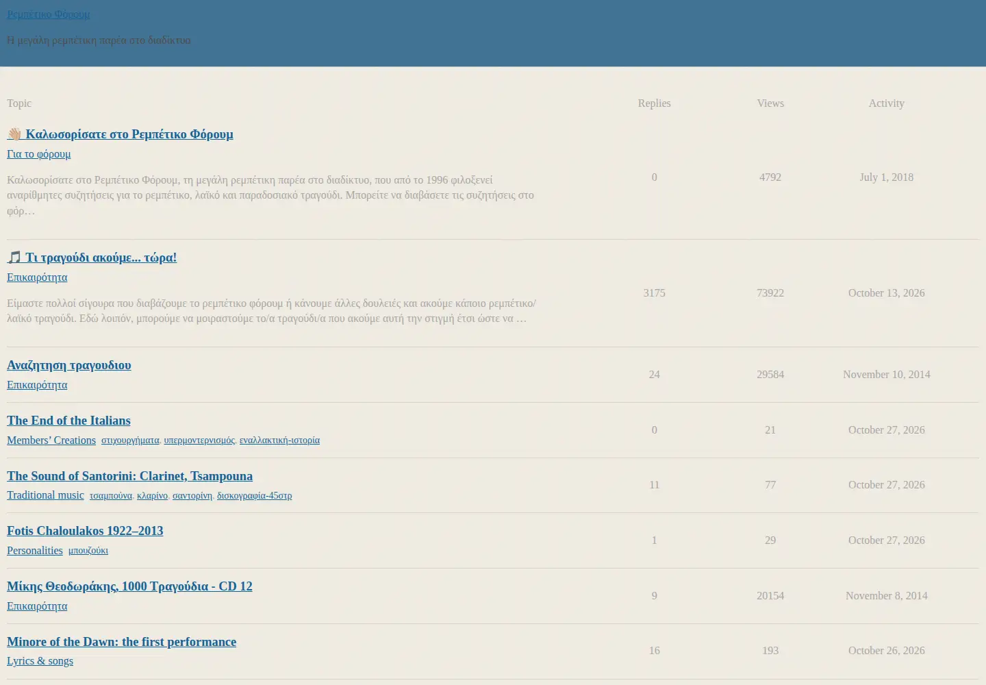 Captured homepage of rembetiko.gr in the current scan