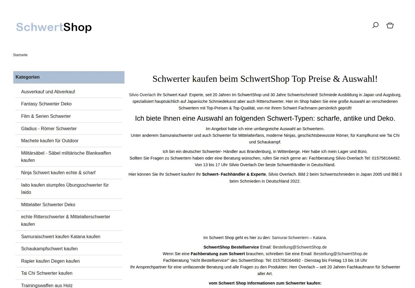 Captured homepage of schwertshop.de in the current scan