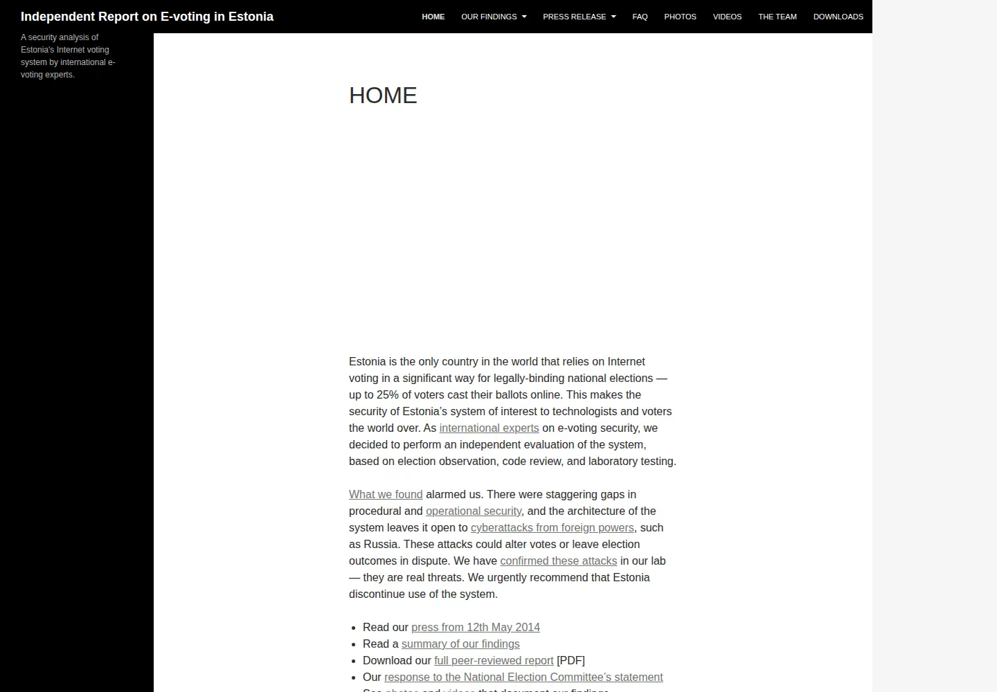 Captured homepage of estoniaevoting.org in the current scan