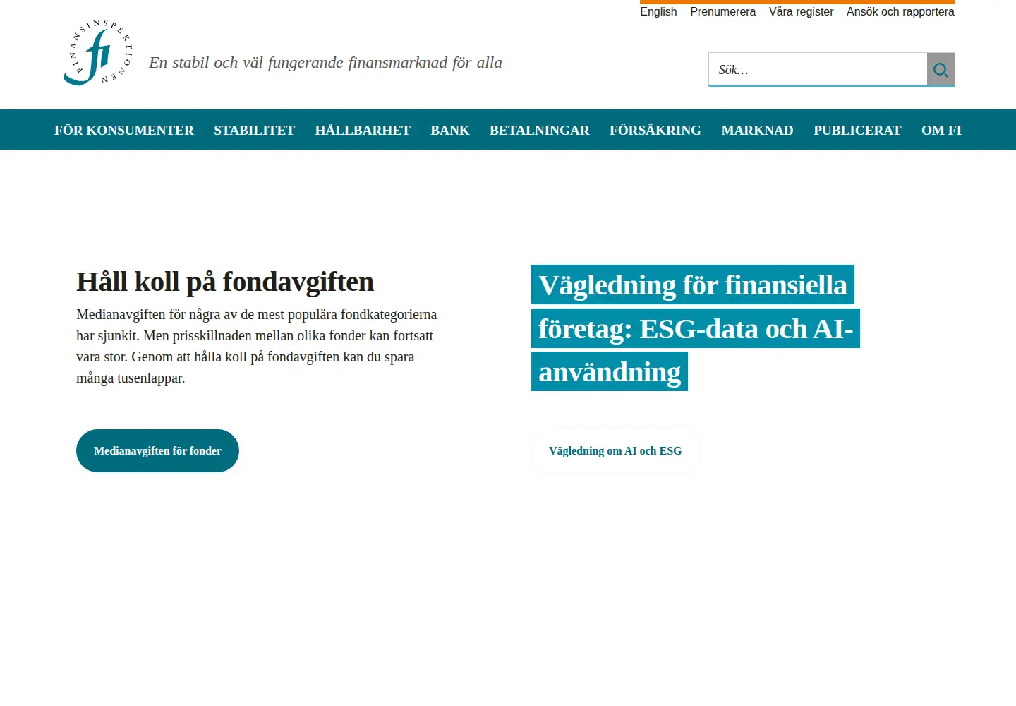 Captured homepage of finansinspektionen.se in the current scan