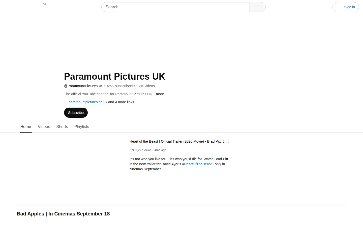 Screenshot of paramountpictures.co.uk