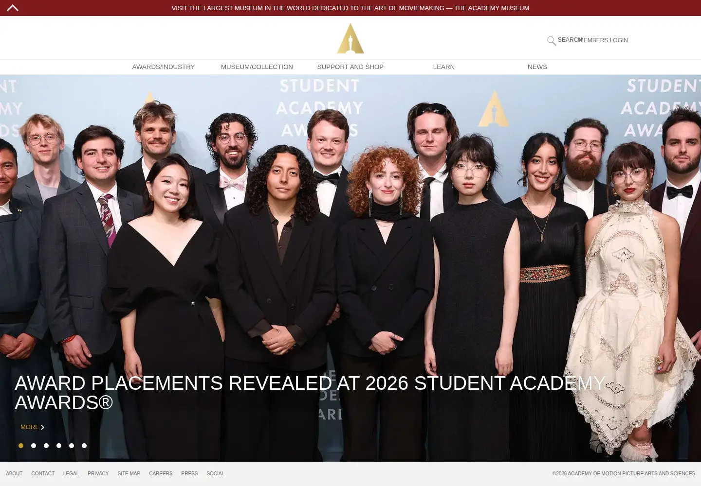 Screenshot of oscars.org