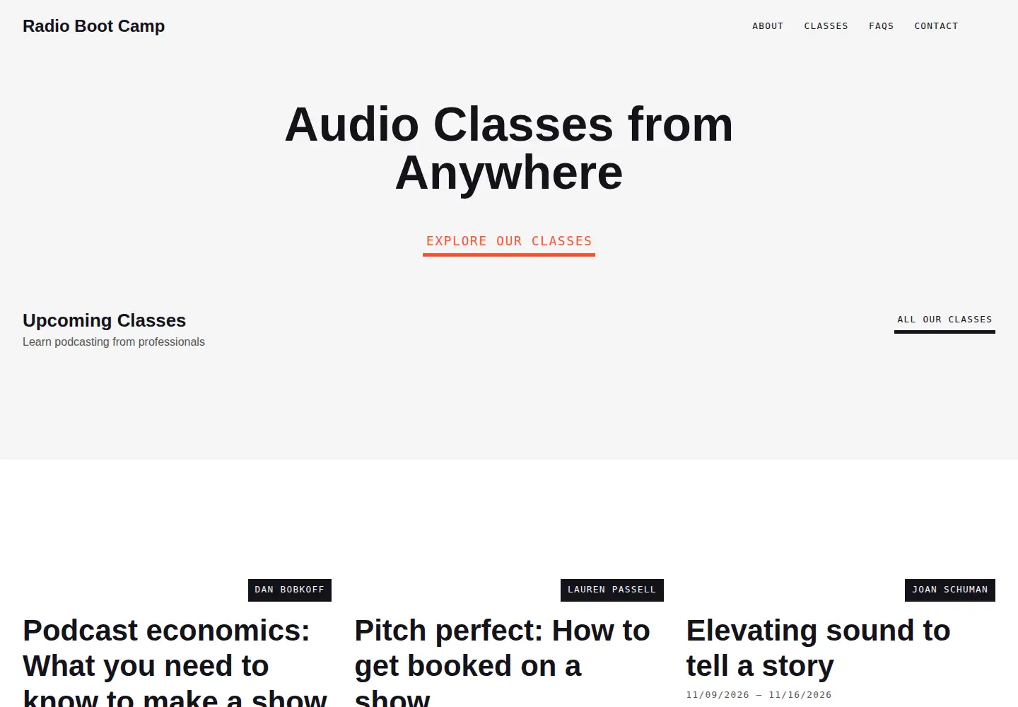 Captured homepage of radiobootcamp.org in the current scan