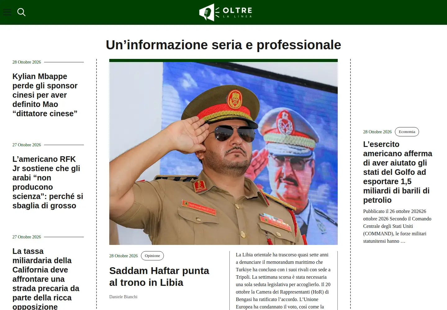 Captured homepage of oltrelalinea.news in the current scan