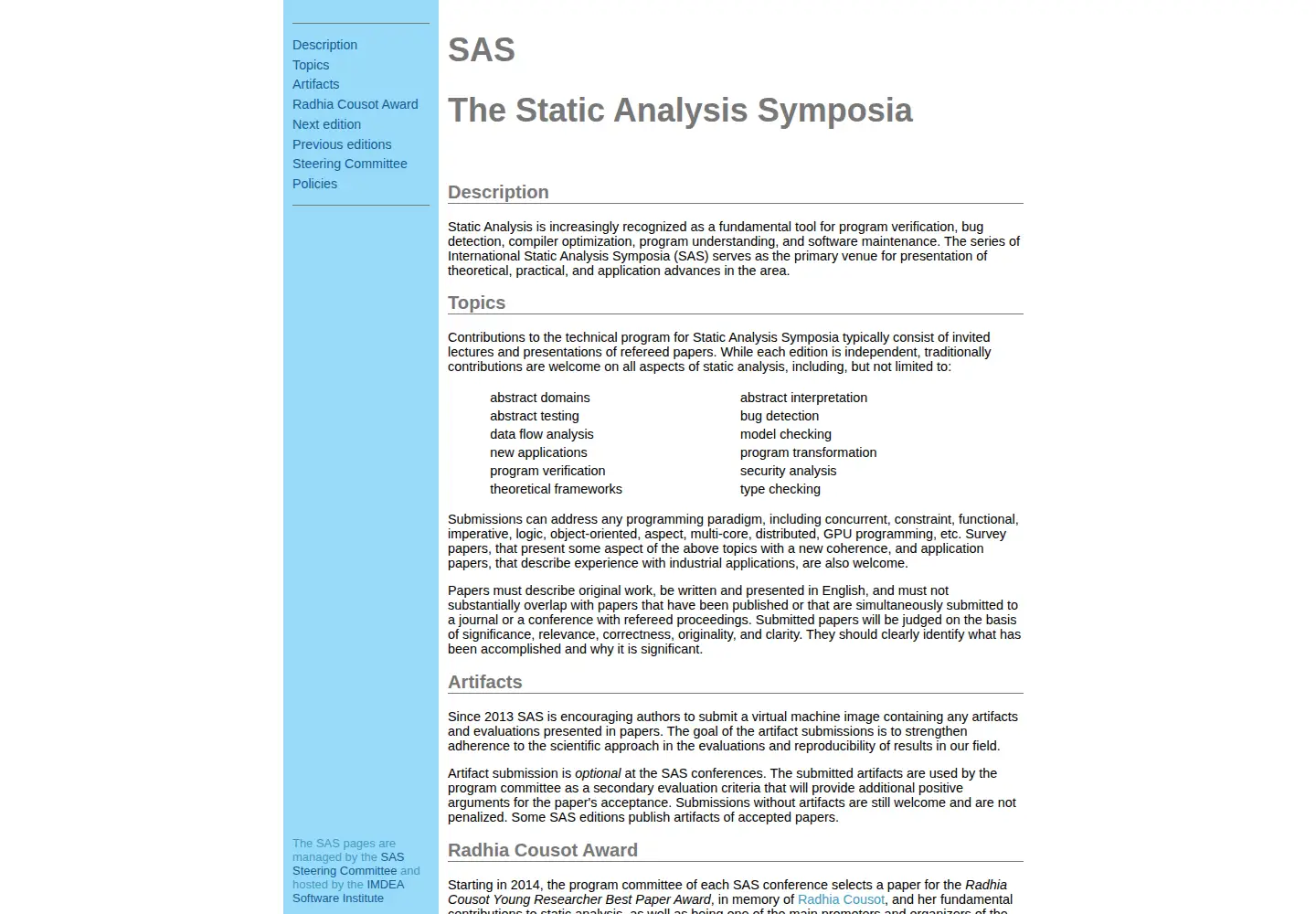 Captured homepage of staticanalysis.org in the current scan