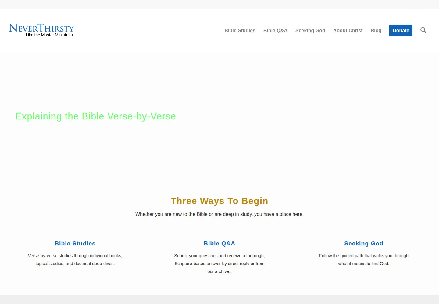 Captured homepage of neverthirsty.org in the current scan