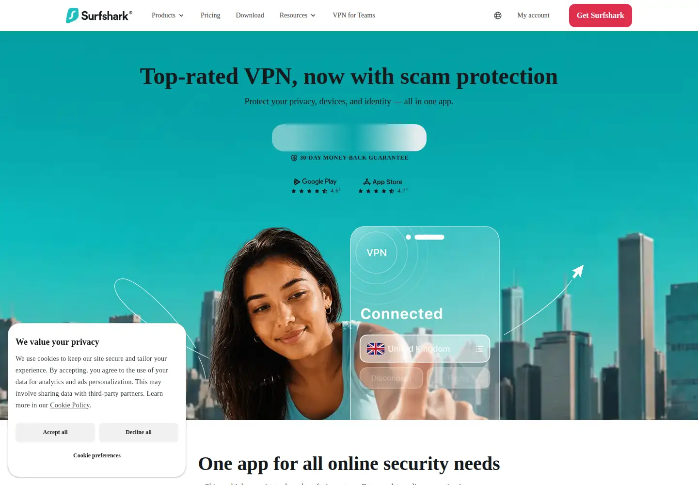 Screenshot of surfshark.com