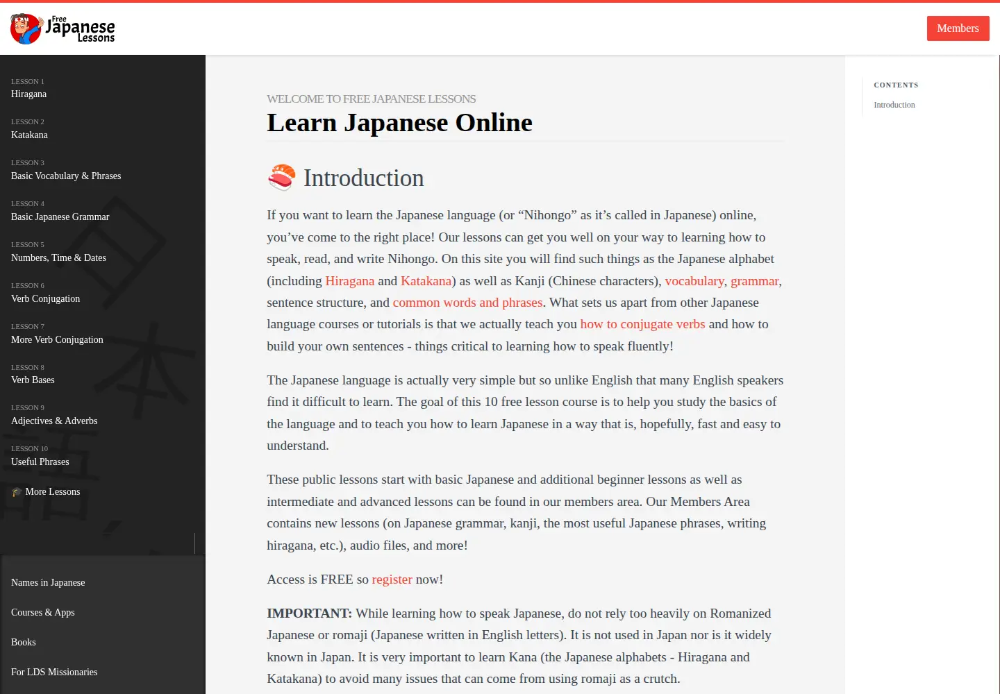 Screenshot of freejapaneselessons.com