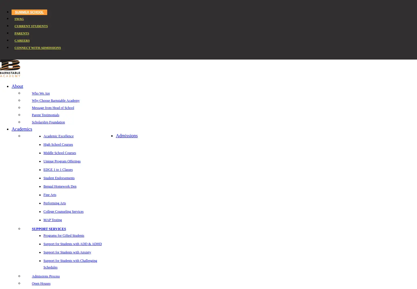Captured homepage of barnstableacademy.com in the current scan