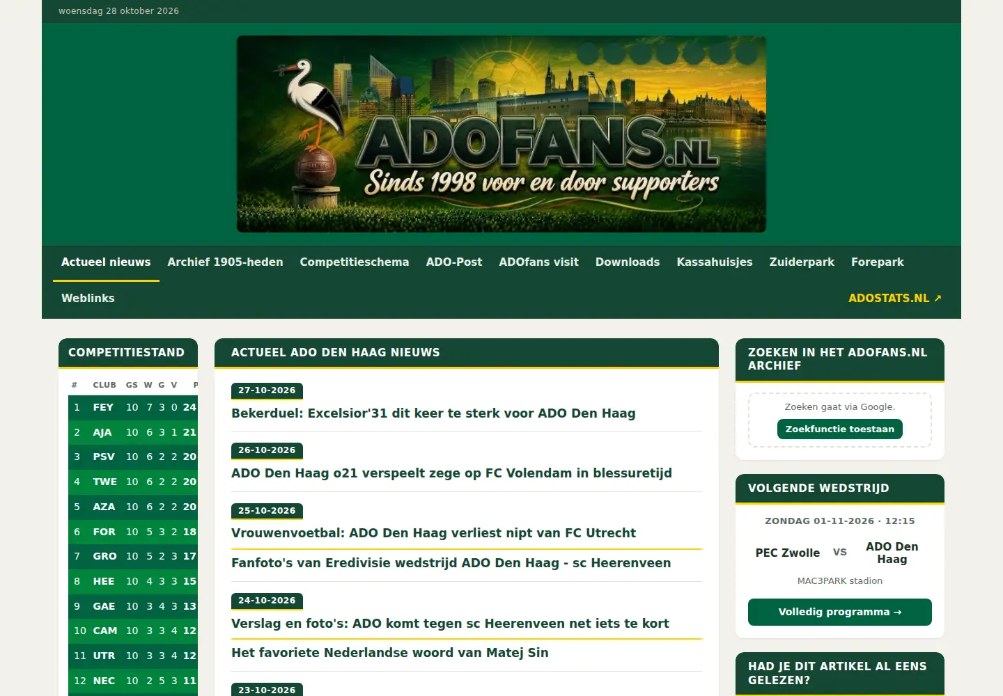 Captured homepage of adofans.nl in the current scan
