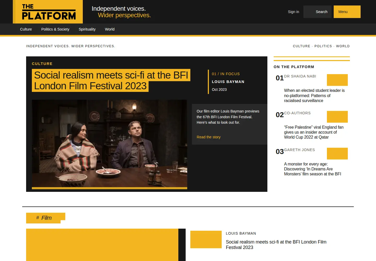 Captured homepage of the-platform.org.uk in the current scan