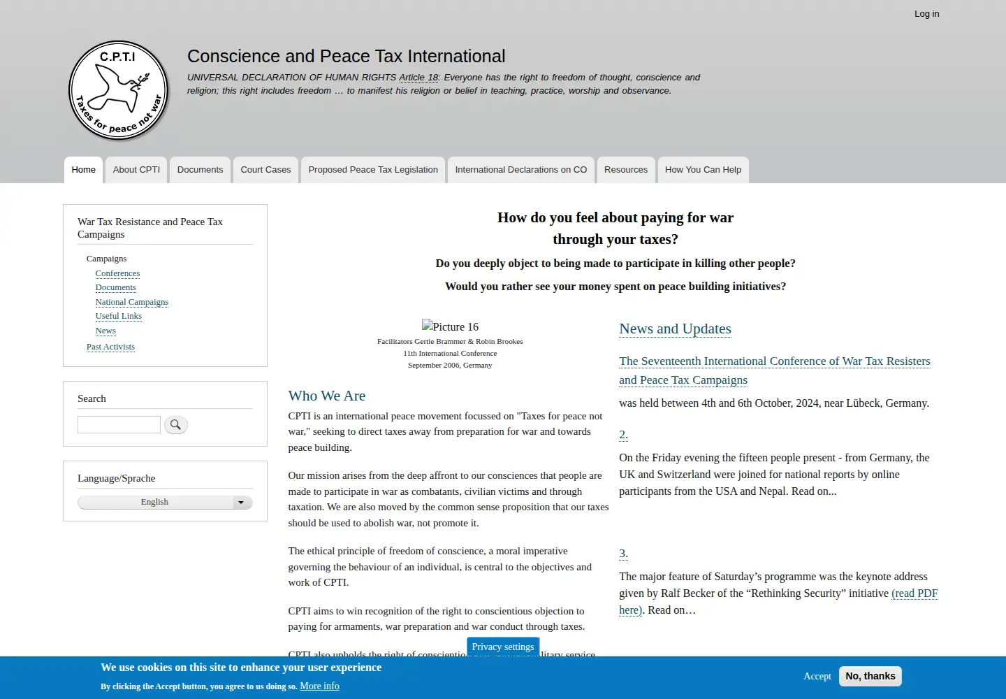 Captured homepage of cpti.ws in the current scan