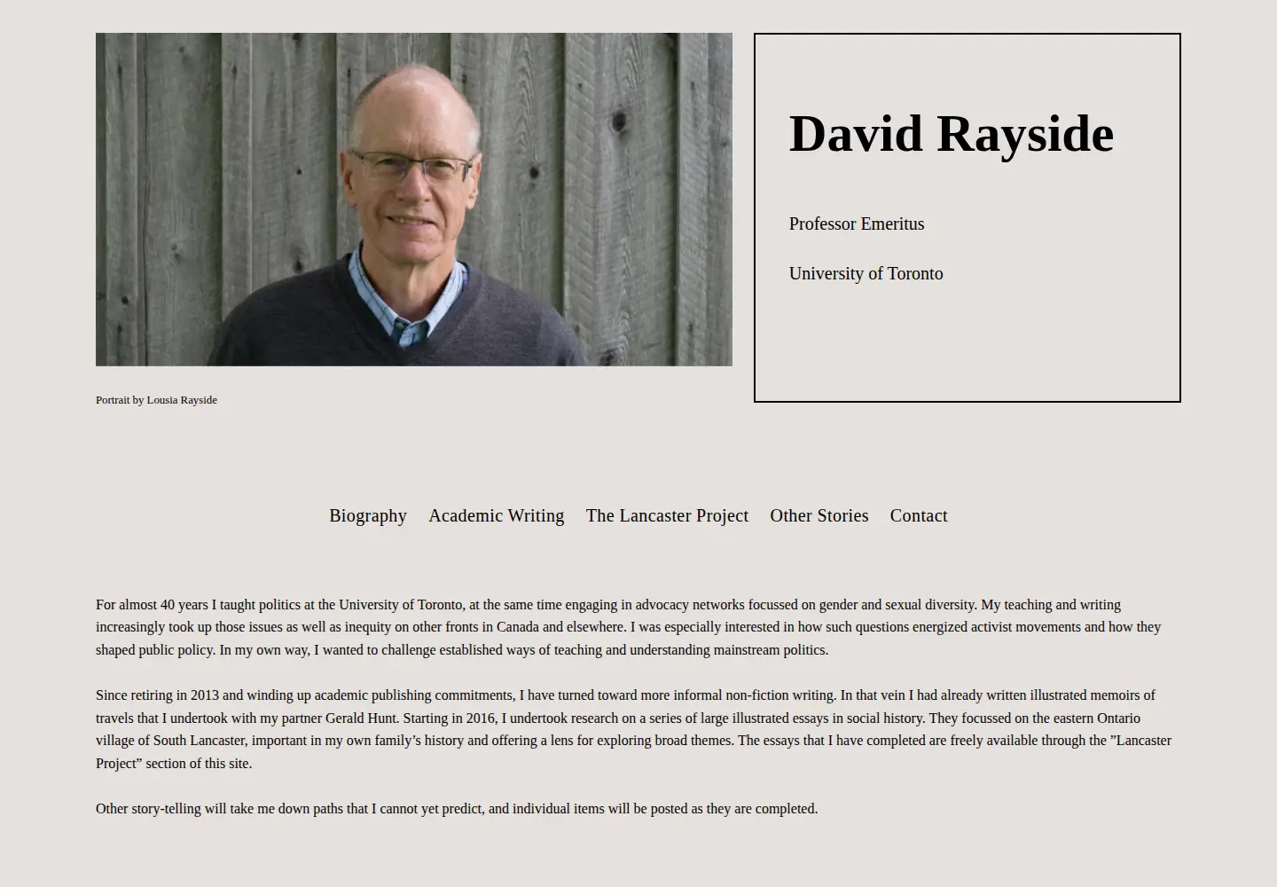 Captured homepage of davidrayside.ca in the current scan