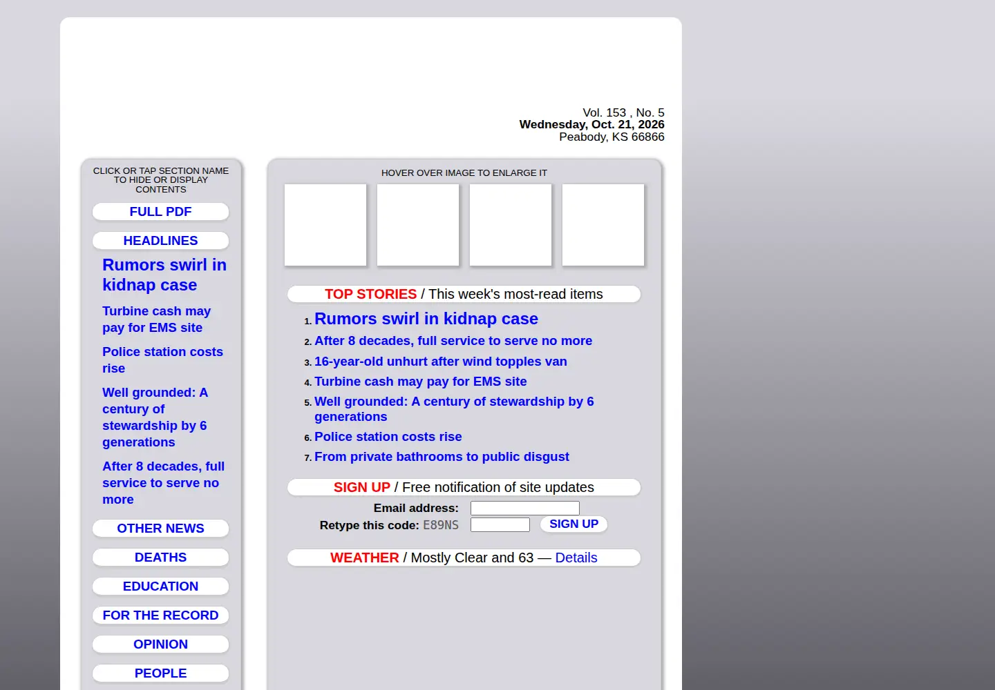 Captured homepage of peabodykansas.com in the current scan
