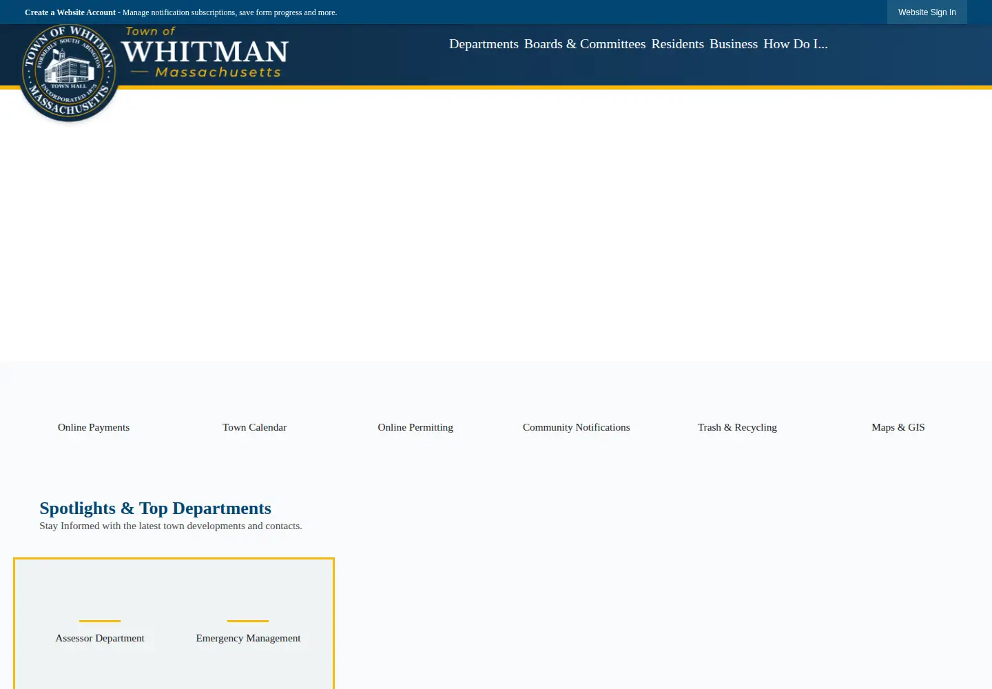 Captured homepage of whitman-ma.gov in the current scan