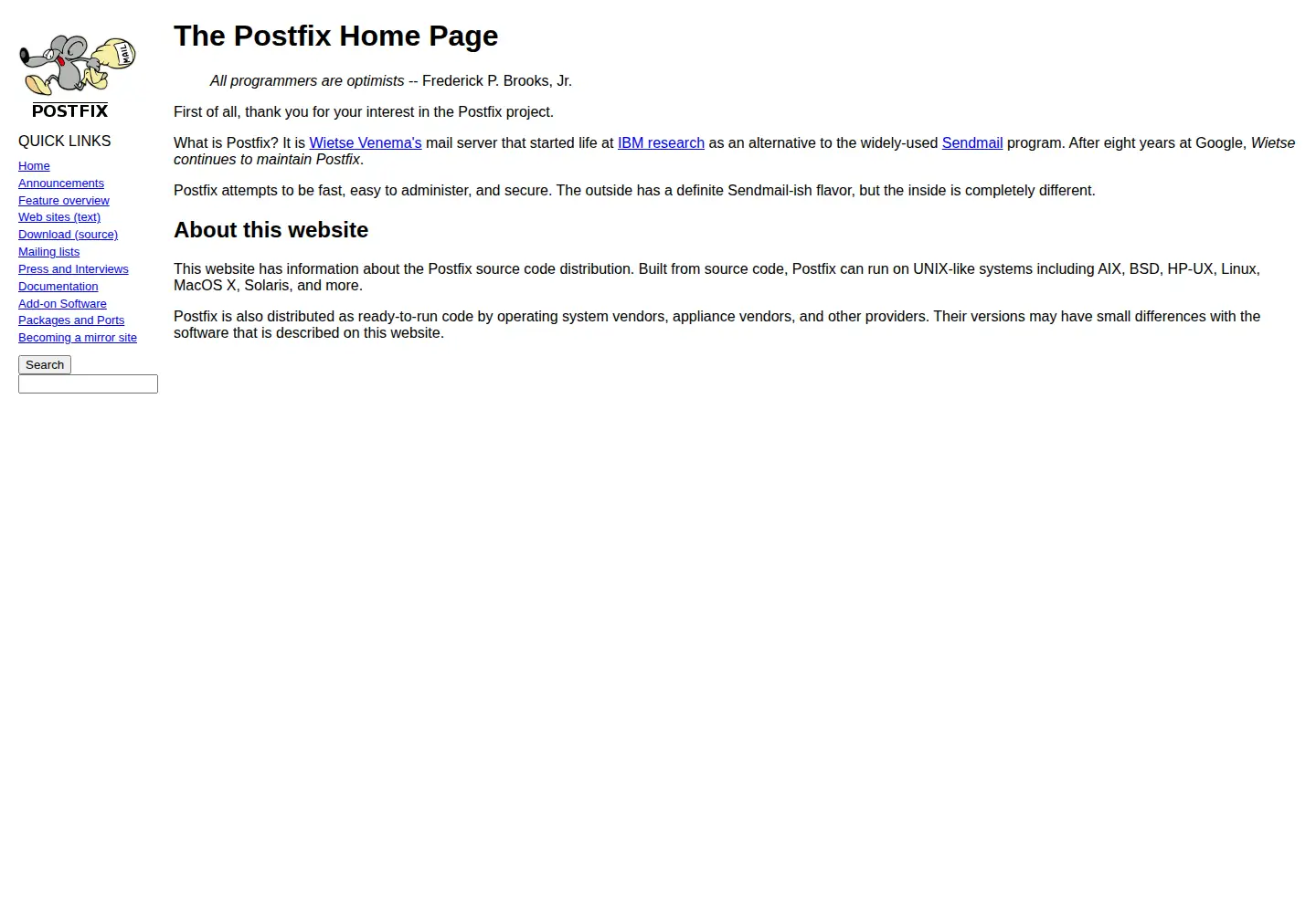 Screenshot of postfix.org