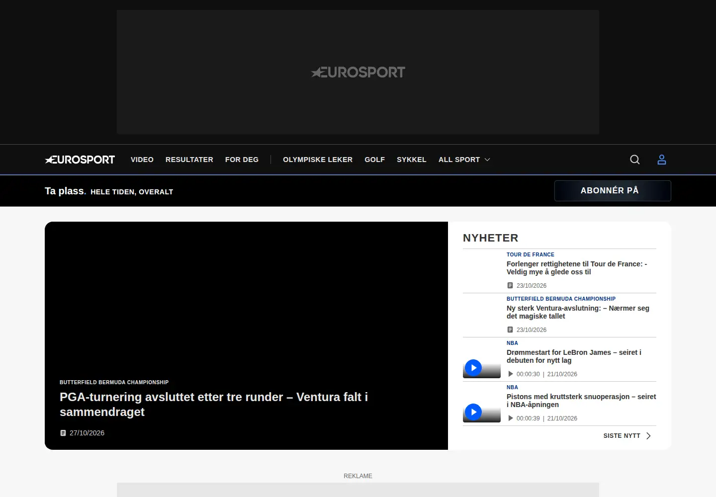 Screenshot of eurosport.no